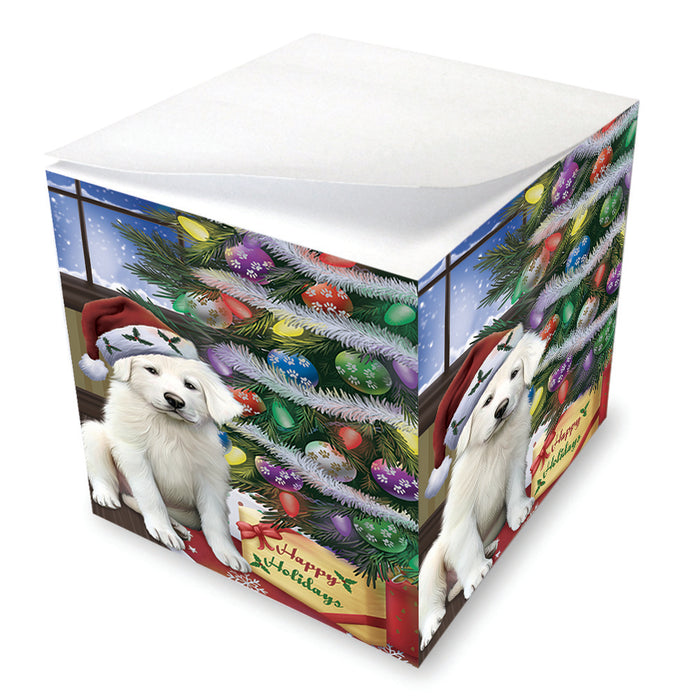 Christmas Happy Holidays Great Pyrenees Dog with Tree and Presents Note Cube NOC55105