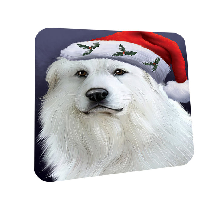 Christmas Holidays Great Pyrenees Dog Wearing Santa Hat Portrait Head Coasters Set of 4 CST53455