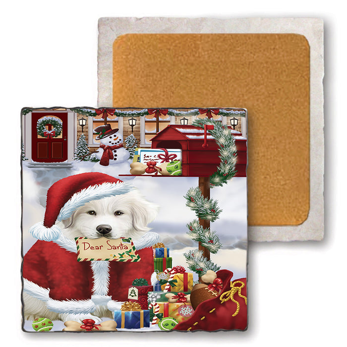 Great Pyrenees Dog Dear Santa Letter Christmas Holiday Mailbox Set of 4 Natural Stone Marble Tile Coasters MCST48540