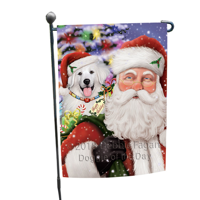 Santa Carrying Great Pyrenees Dog and Christmas Presents Garden Flag GFLG53752