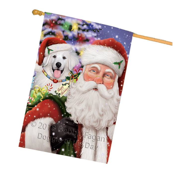 Santa Carrying Great Pyrenees Dog and Christmas Presents House Flag FLG53888