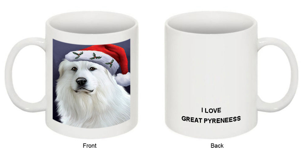 Christmas Holidays Great Pyrenees Dog Wearing Santa Hat Portrait Head Coffee Mug MUG48895