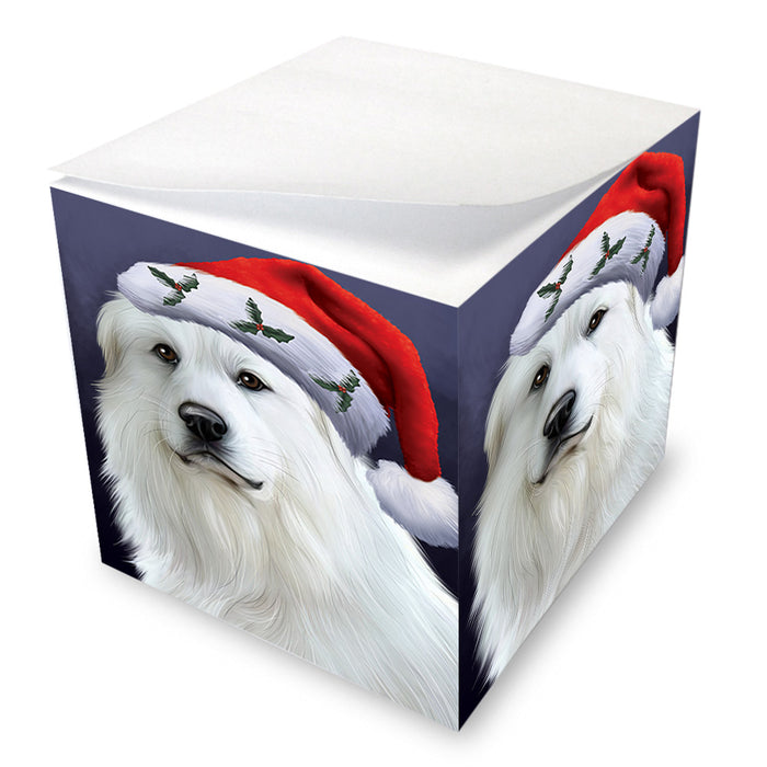 Christmas Holidays Great Pyrenees Dog Wearing Santa Hat Portrait Head Note Cube NOC55143
