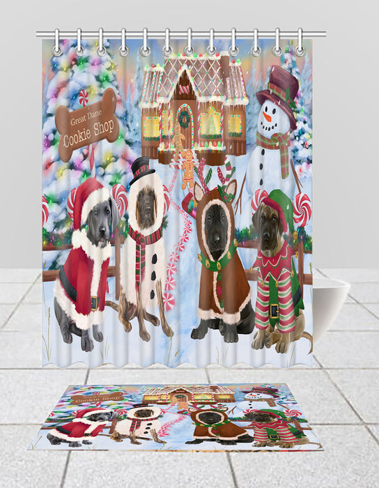 Holiday Gingerbread Cookie Great Dane Dogs  Bath Mat and Shower Curtain Combo