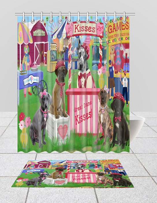 Carnival Kissing Booth Great Dane Dogs  Bath Mat and Shower Curtain Combo