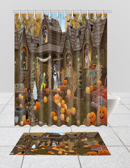 Haunted House Halloween Trick or Treat Great Dane Dogs  Bath Mat and Shower Curtain Combo