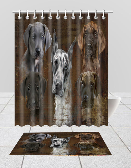 Rustic Great Dane Dogs  Bath Mat and Shower Curtain Combo