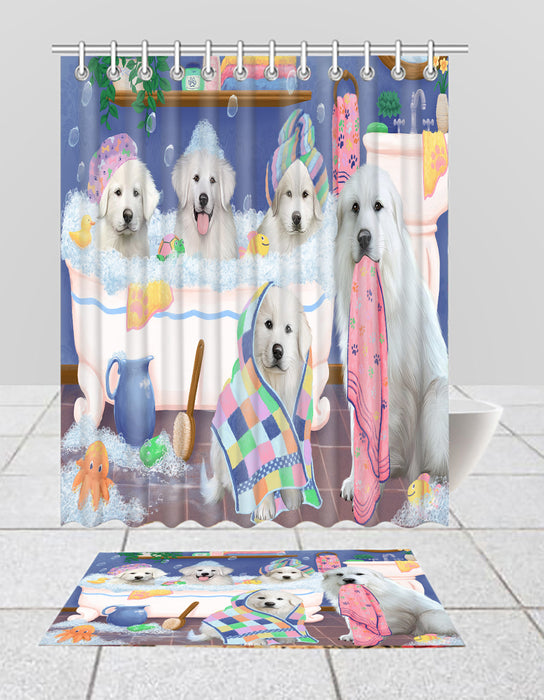 Rub A Dub Dogs In A Tub Great Pyrenees Dogs Bath Mat and Shower Curtain Combo