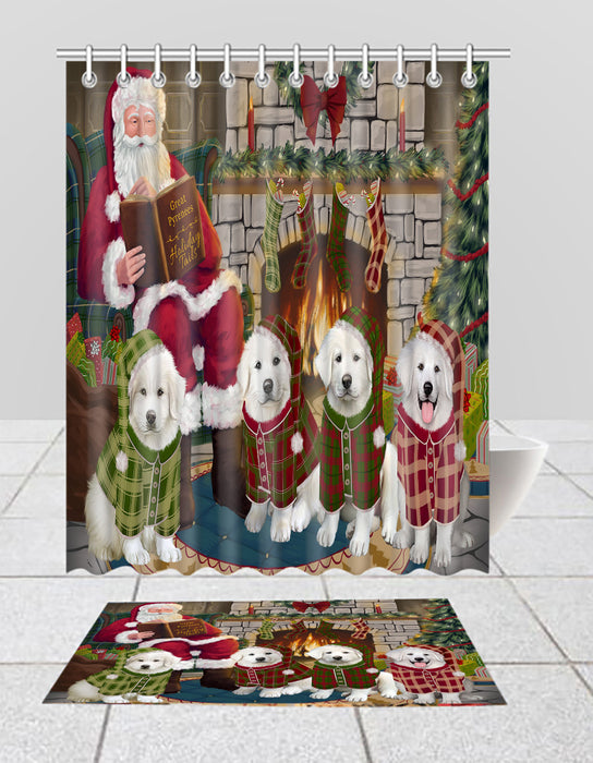 Christmas Cozy Holiday Fire Tails Great Pyrenees Dogs Bath Mat and Shower Curtain Combo