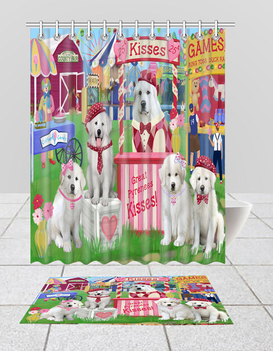 Carnival Kissing Booth Great Pyrenees Dogs  Bath Mat and Shower Curtain Combo