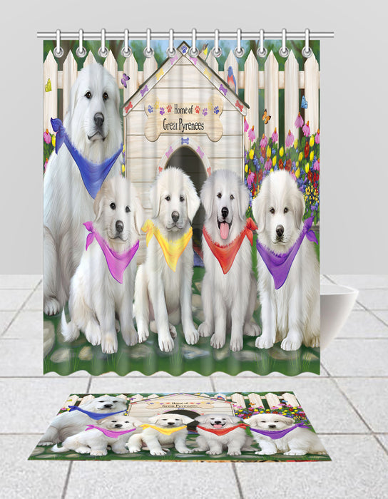 Spring Dog House Great Pyrenee Dogs Bath Mat and Shower Curtain Combo