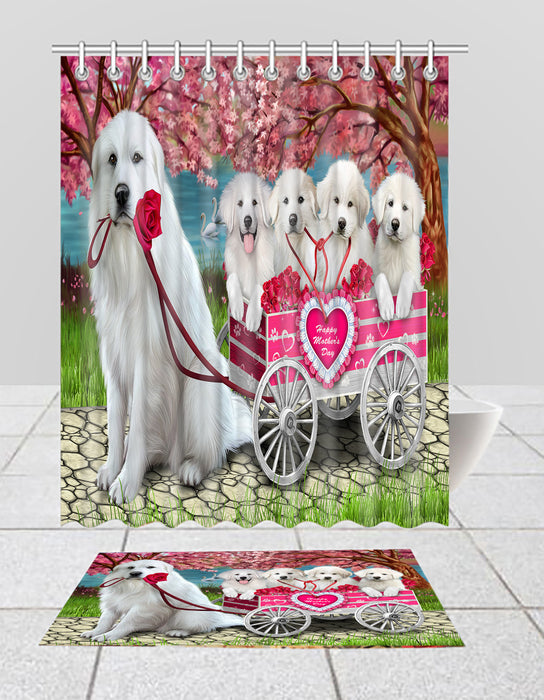 I Love Great Pyrenees Dogs in a Cart Bath Mat and Shower Curtain Combo