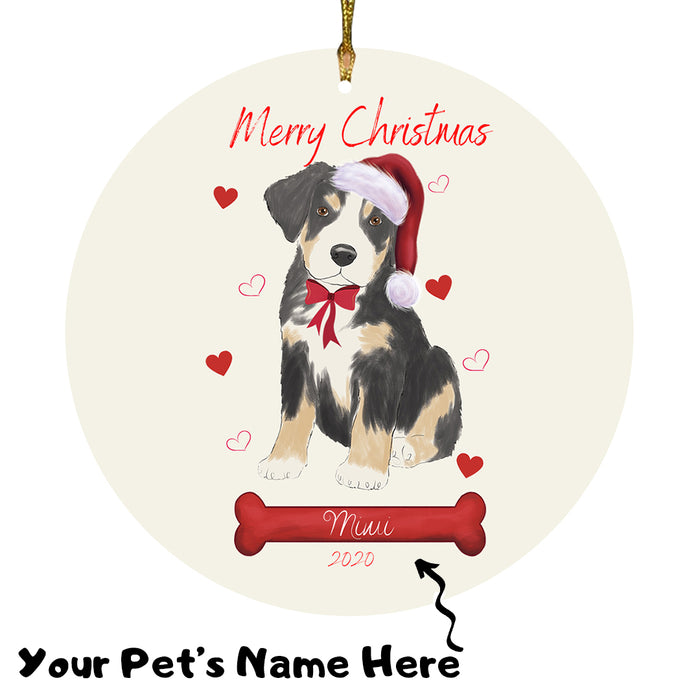 Personalized Merry Christmas  Greater Swiss Mountain Dog Christmas Tree Round Flat Ornament RBPOR58964