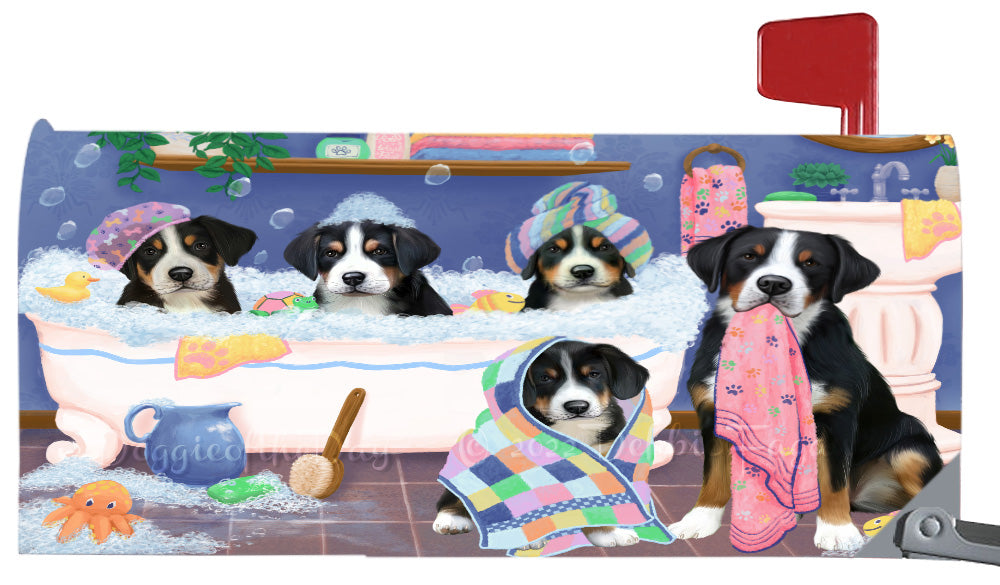 Rub A Dub Dogs In A Tub Greater Swiss Mountain Dog Magnetic Mailbox Cover Both Sides Pet Theme Printed Decorative Letter Box Wrap Case Postbox Thick Magnetic Vinyl Material