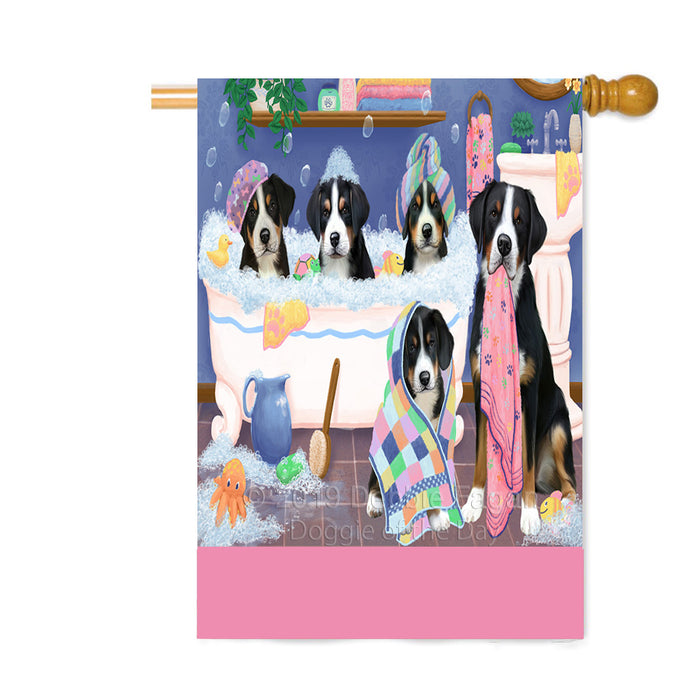 Personalized Rub A Dub Dogs In A Tub Greater Swiss Mountain Dogs Custom House Flag FLG64346