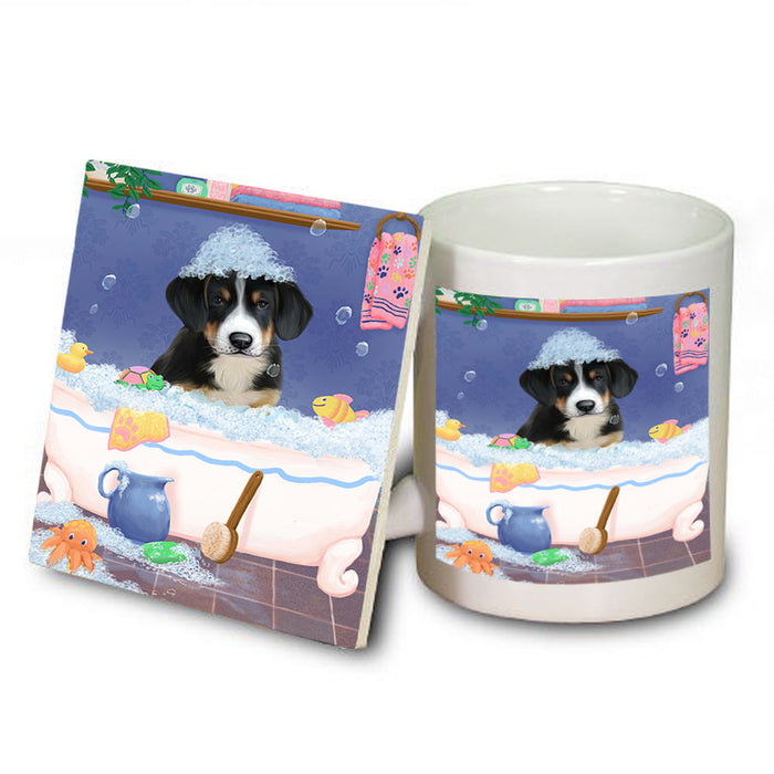 Rub A Dub Dog In A Tub Greater Swiss Mountain Dog Mug and Coaster Set MUC57372