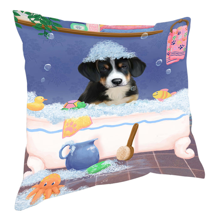 Rub A Dub Dog In A Tub Greater Swiss Mountain Dog Pillow with Top Quality High-Resolution Images - Ultra Soft Pet Pillows for Sleeping - Reversible & Comfort - Ideal Gift for Dog Lover - Cushion for Sofa Couch Bed - 100% Polyester