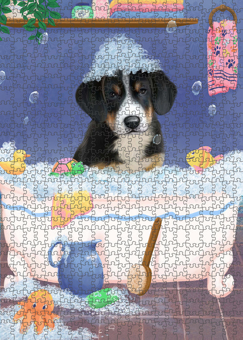 Rub A Dub Dog In A Tub Greater Swiss Mountain Dog Portrait Jigsaw Puzzle for Adults Animal Interlocking Puzzle Game Unique Gift for Dog Lover's with Metal Tin Box PZL292