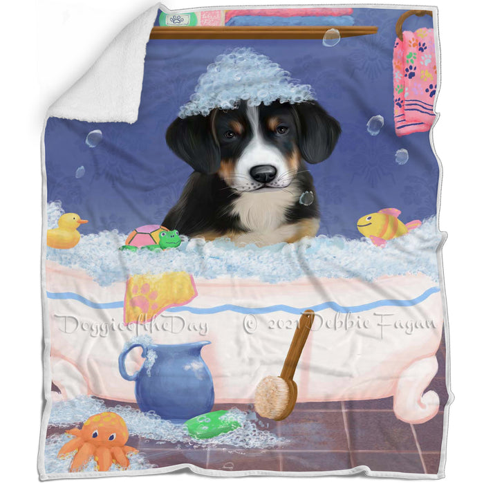 Rub A Dub Dog In A Tub Greater Swiss Mountain Dog Blanket BLNKT143086
