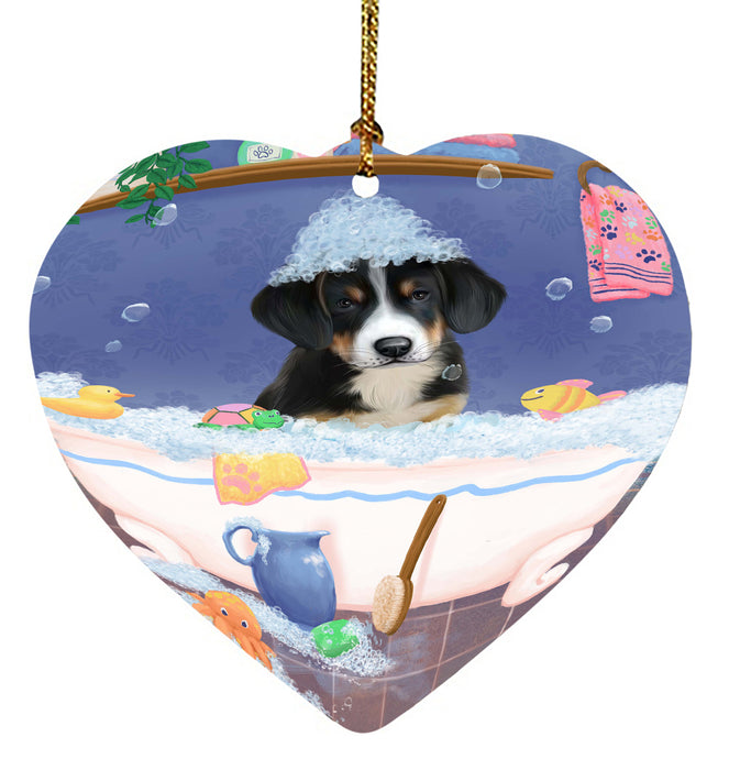 Rub A Dub Dog In A Tub Greater Swiss Mountain Dog Heart Christmas Ornament HPORA58620