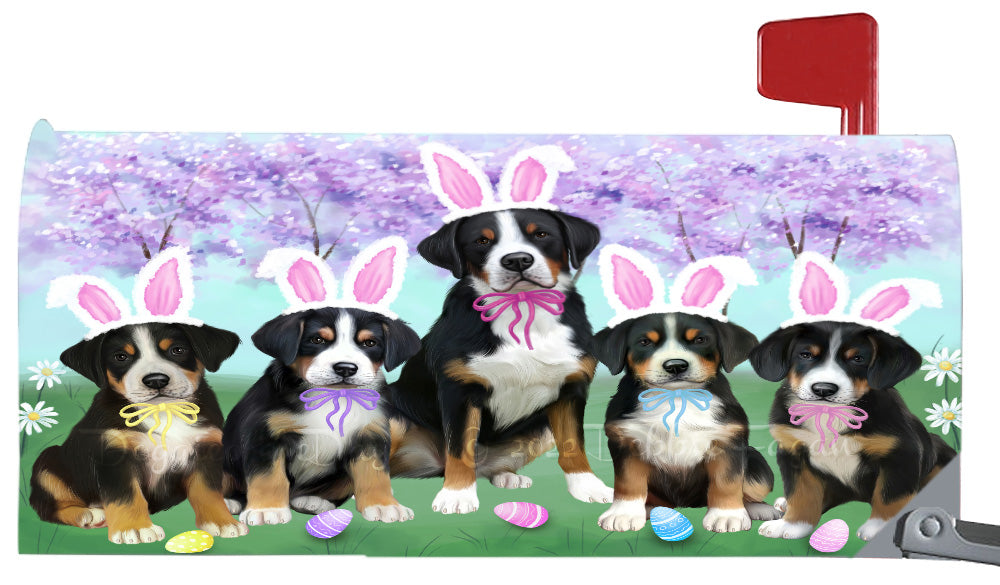 Easter Holiday Family Greater Swiss Mountain Dog Magnetic Mailbox Cover Both Sides Pet Theme Printed Decorative Letter Box Wrap Case Postbox Thick Magnetic Vinyl Material