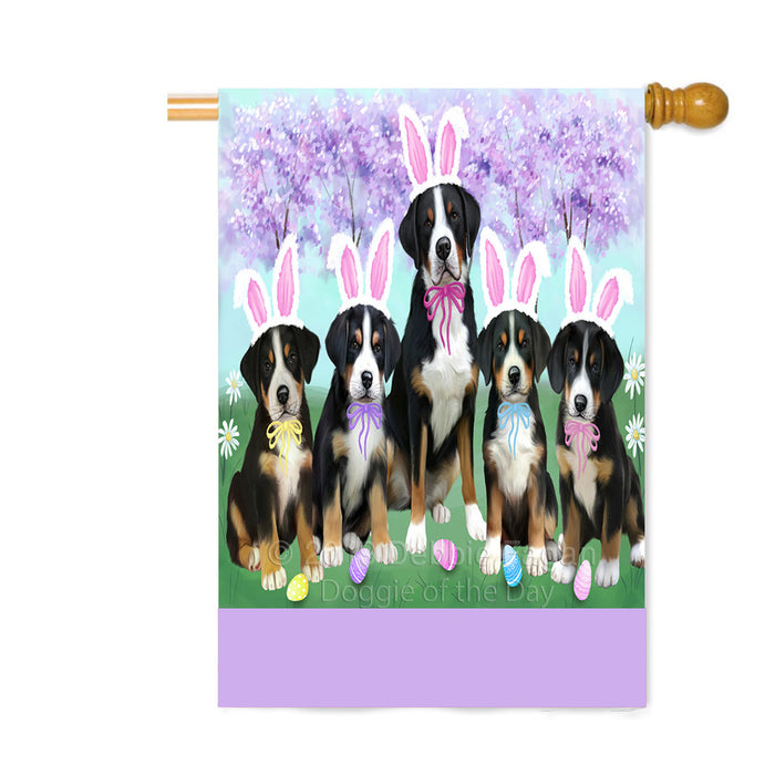 Personalized Easter Holiday Greater Swiss Mountain Dogs Custom House Flag FLG-DOTD-A58941