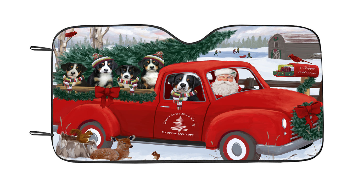 Christmas Santa Express Delivery Red Truck Greater Swiss Mountain Dogs Car Sun Shade