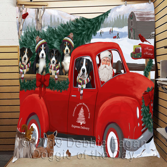 Christmas Santa Express Delivery Red Truck Greater Swiss Mountain Dogs Quilt