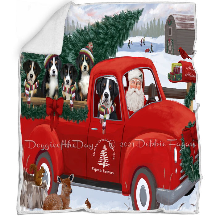 Christmas Santa Express Delivery Red Truck Greater Swiss Mountain Dogs Family Blanket BLNKT112737