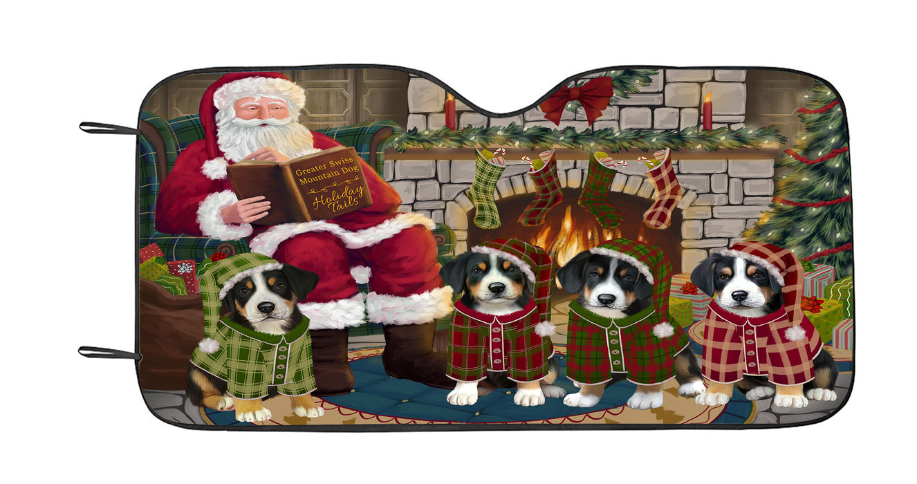 Christmas Cozy Holiday Fire Tails Greater Swiss Mountain Dogs Car Sun Shade