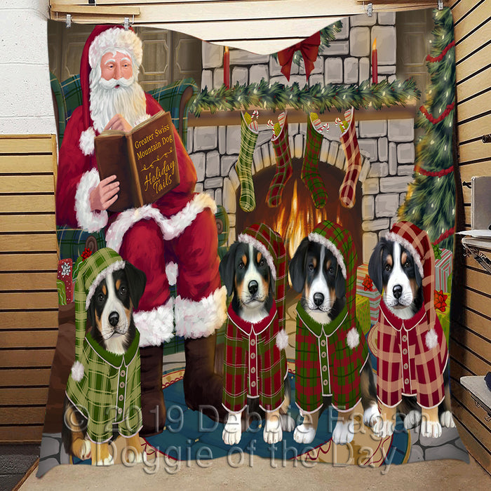 Christmas Cozy Holiday Fire Tails Greater Swiss Mountain Dogs Quilt