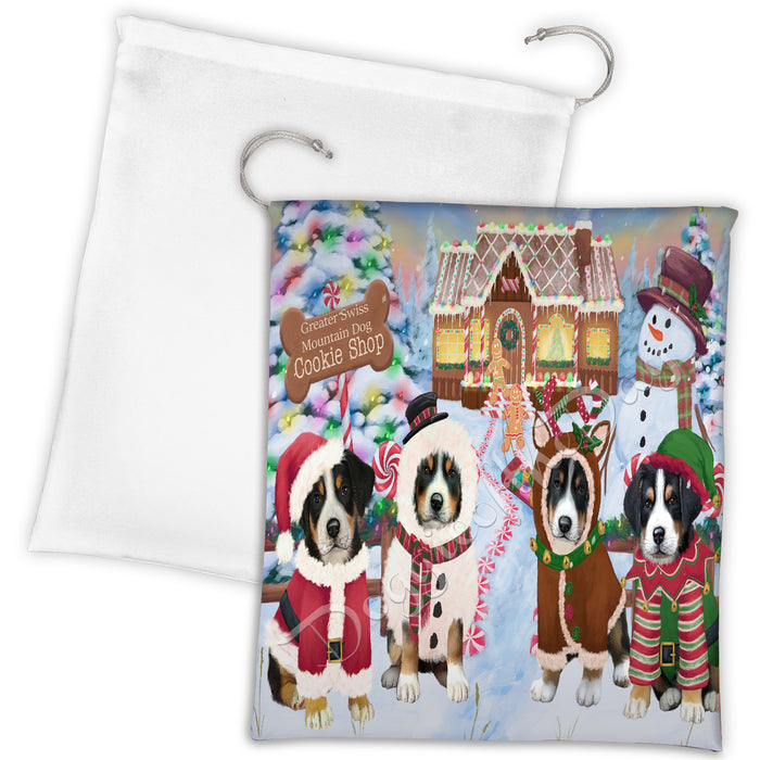 Holiday Gingerbread Cookie Greater Swiss Mountain Dogs Shop Drawstring Laundry or Gift Bag LGB48604