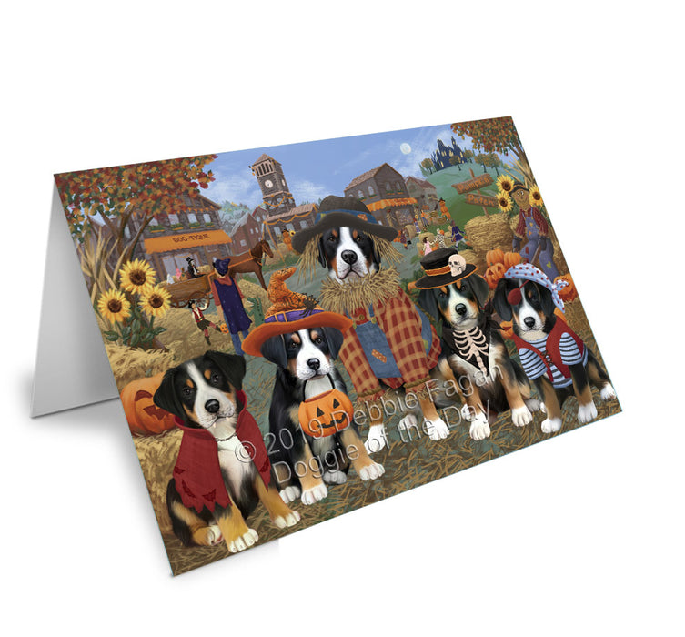 Halloween 'Round Town Greater Swiss Mountain Dogs Handmade Artwork Assorted Pets Greeting Cards and Note Cards with Envelopes for All Occasions and Holiday Seasons GCD77852