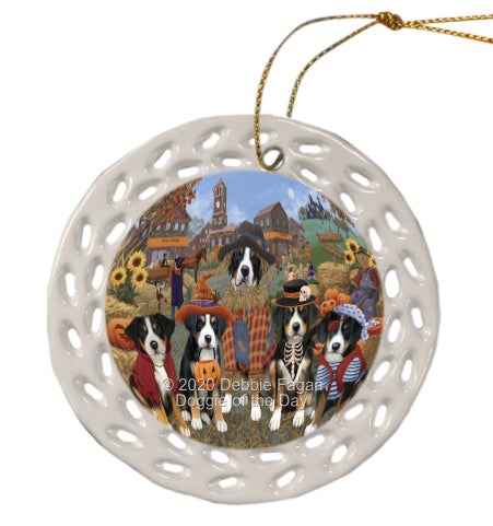 Halloween 'Round Town Greater Swiss Mountain Dogs Doily Ornament DPOR58039