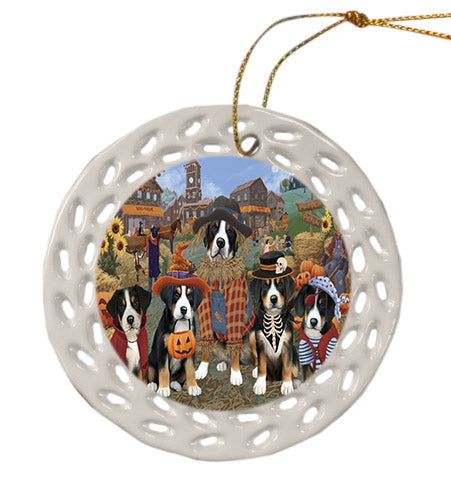 Halloween 'Round Town Greater Swiss Mountain Dogs Ceramic Doily Ornament DPOR57502