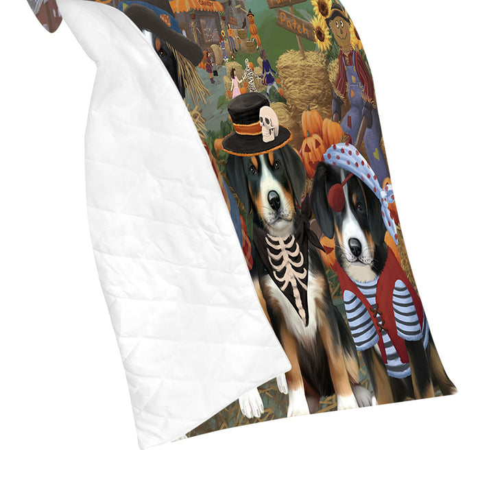 Halloween 'Round Town and Fall Pumpkin Scarecrow Both Greater Swiss Mountain Dogs Quilt