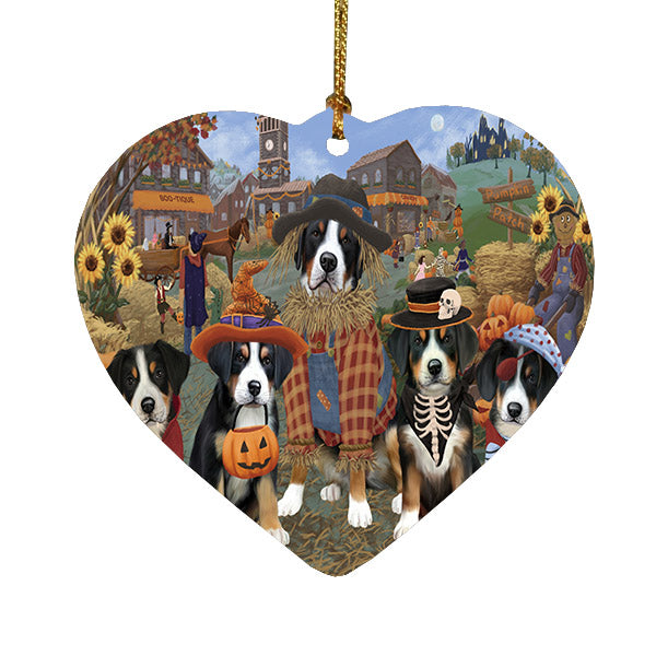 Halloween 'Round Town Greater Swiss Mountain Dogs Heart Christmas Ornament HPOR57502