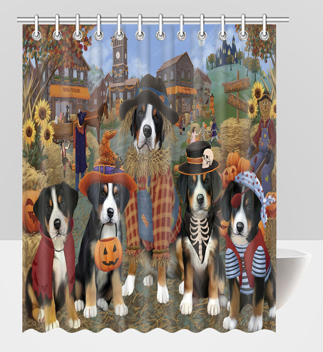 Halloween 'Round Town Greater Swiss Mountain Dogs Shower Curtain