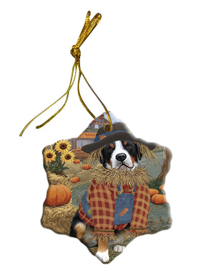 Fall Pumpkin Scarecrow Greater Swiss Mountain Dogs Star Porcelain Ornament SPOR57563
