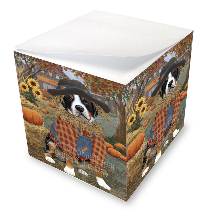 Fall Pumpkin Scarecrow Greater Swiss Mountain Dog Note Cube NOC-DOTD-A56825
