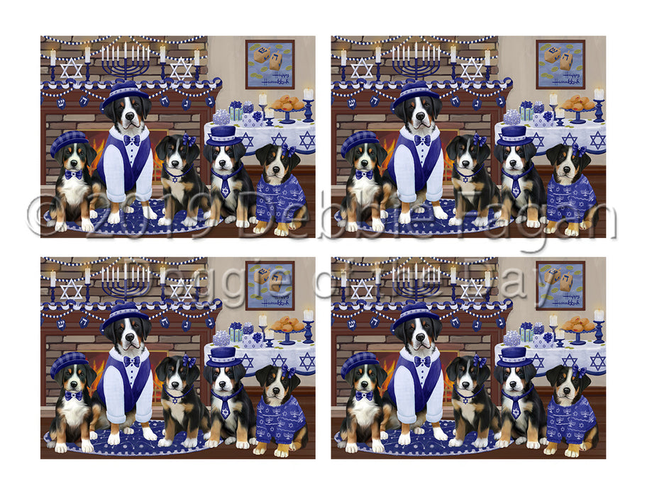Happy Hanukkah Family Greater Swiss Mountain Dogs Placemat