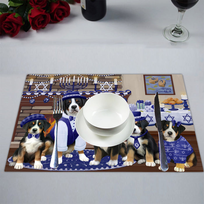 Happy Hanukkah Family Greater Swiss Mountain Dogs Placemat