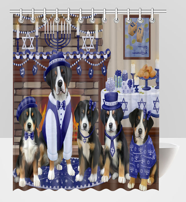 Happy Hanukkah Family Greater Swiss Mountain Dogs Shower Curtain