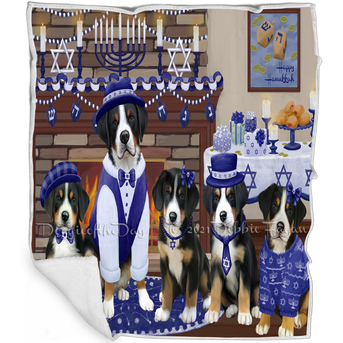 Happy Hanukkah Family and Happy Hanukkah Both Greater Swiss Mountain Dogs Blanket BLNKT140582