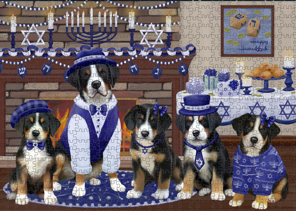 Happy Hanukkah Family and Happy Hanukkah Both Greater Swiss Mountain Dogs Puzzle with Photo Tin PUZL96804