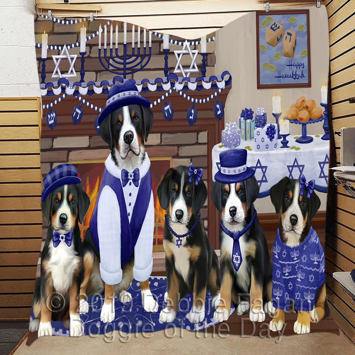 Happy Hanukkah Family and Happy Hanukkah Both Greater Swiss Mountain Dogs Quilt