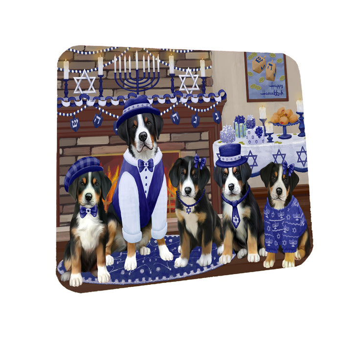 Happy Hanukkah Family Greater Swiss Mountain Dogs Coasters Set of 4 CSTA57580