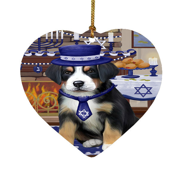 Happy Hanukkah Greater Swiss Mountain Dog Heart Christmas Ornament HPOR57680