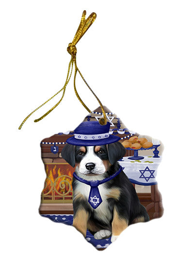 Happy Hanukkah Greater Swiss Mountain Dog Star Porcelain Ornament SPOR57680