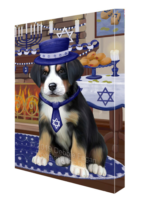 Happy Hanukkah Family and Happy Hanukkah Both Greater Swiss Mountain Dog Canvas Print Wall Art Décor CVS140705